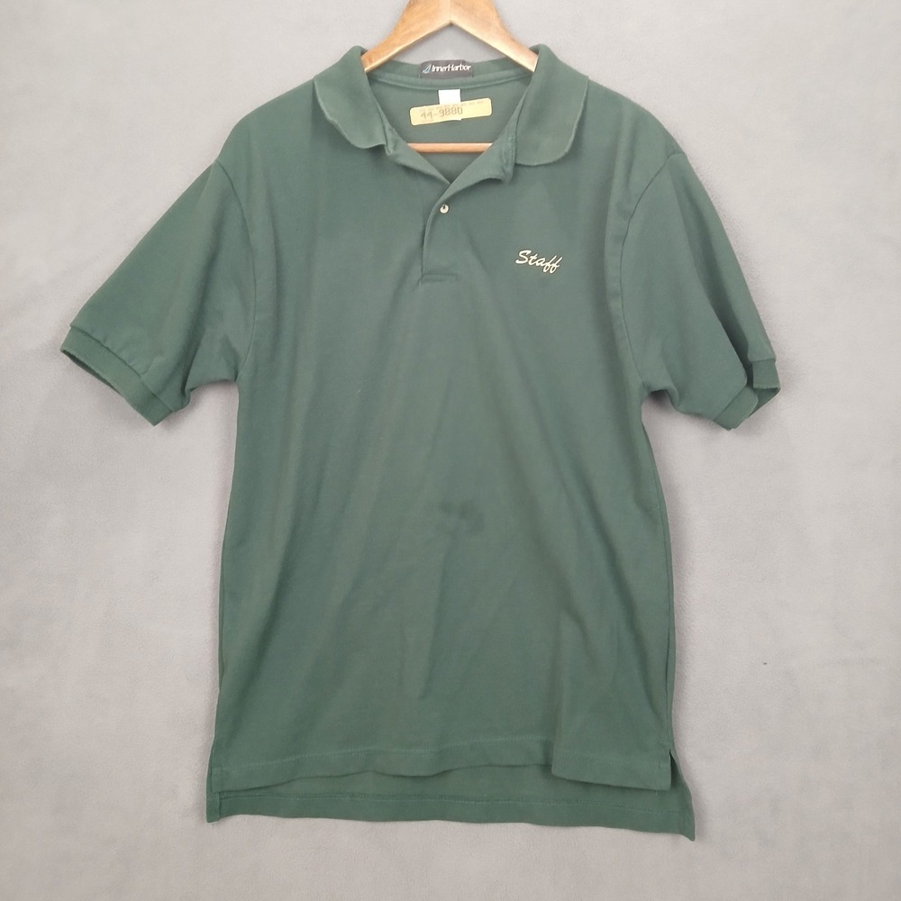Vintage Inner Harbor Staff Polo Shirt Mens Medium Green Cotton Tennis Tail Golf